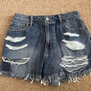 Hollister Blue Jean Shorts High-Waisted Distressed